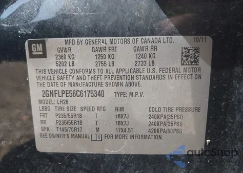 2012 Chevrolet Equinox 2Lt from USA, damaged, VIN 2GNFLPE56C6175340